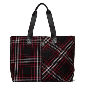NWT Victoria’s Secret Limited Edition Plaid Tote Bag Black Red